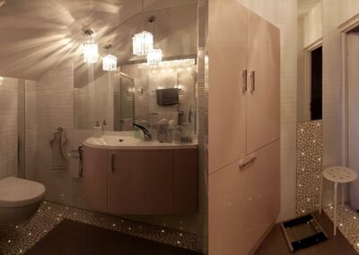 łazienka, meble łazienkowe wg. projektu, oświetlenie ledowe w fugach, Miedźna 2012